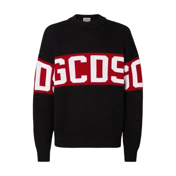 GCDS WOOL LOGO BAND SWEATER BLACK RED -XL
